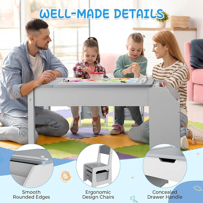 5-in-1 Kids Art Table and Chairs, Toddler Table and Chair Set, Craft Play Desk - Image 9