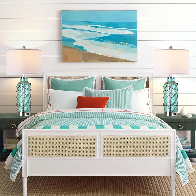 Cottage Nautical Accent Table Lamp Set of 2, Touch Control Coastal Blue Green - Image 8