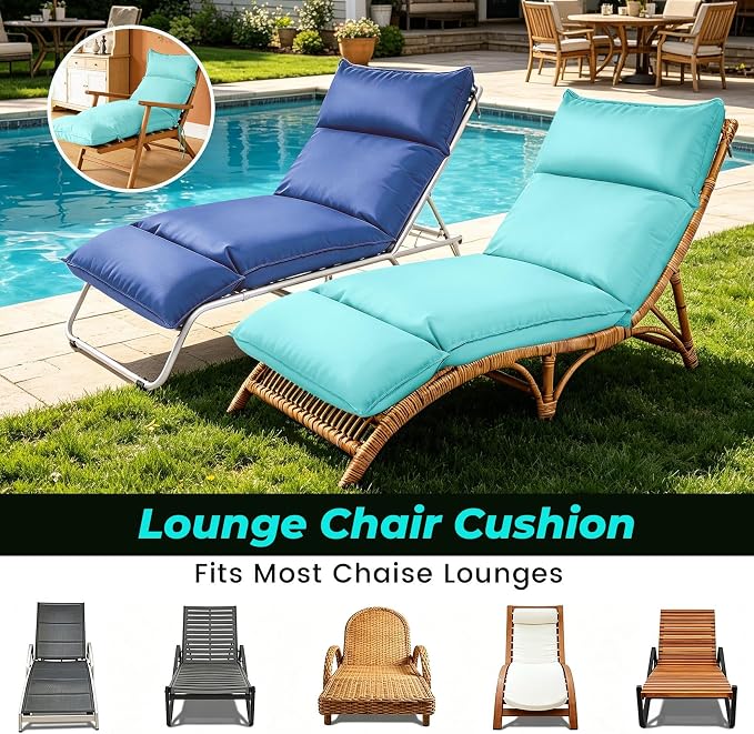 Outdoor Chaise Lounge Chair Cushion, Waterproof Non-Slip Patio Chaise Lounge - Image 6