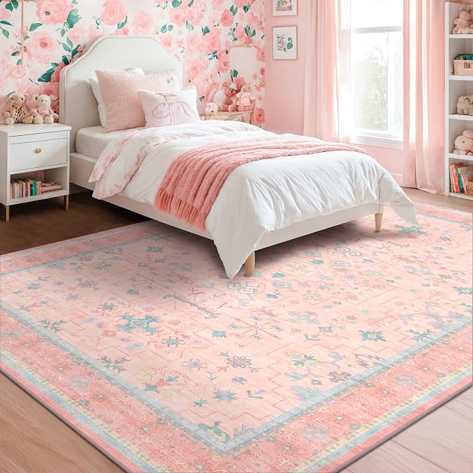 Pink Rugs for Bedroom Girls, 5x7 Washable Area Rug for Living Room Nursery Kids - Image 6