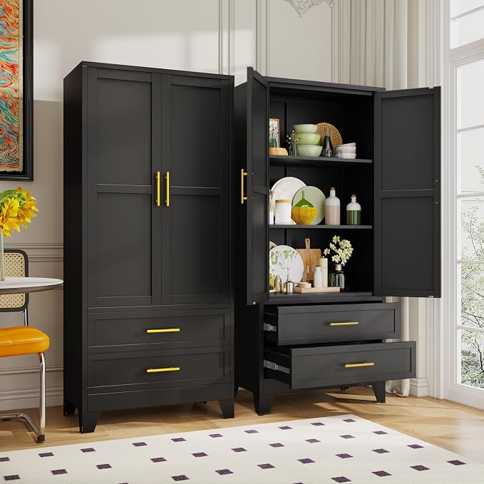 GAIOUS Steel Pantry Cabinet, 2 Adjustable Shelf and 2 Drawers, Freestanding by GAIOUS