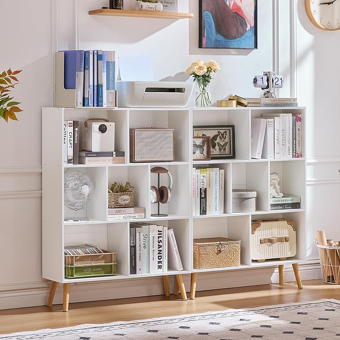 LEYAOYAO Cube Bookshelf 3 Tier Mid-Century White Modern Bookcase - Image 4