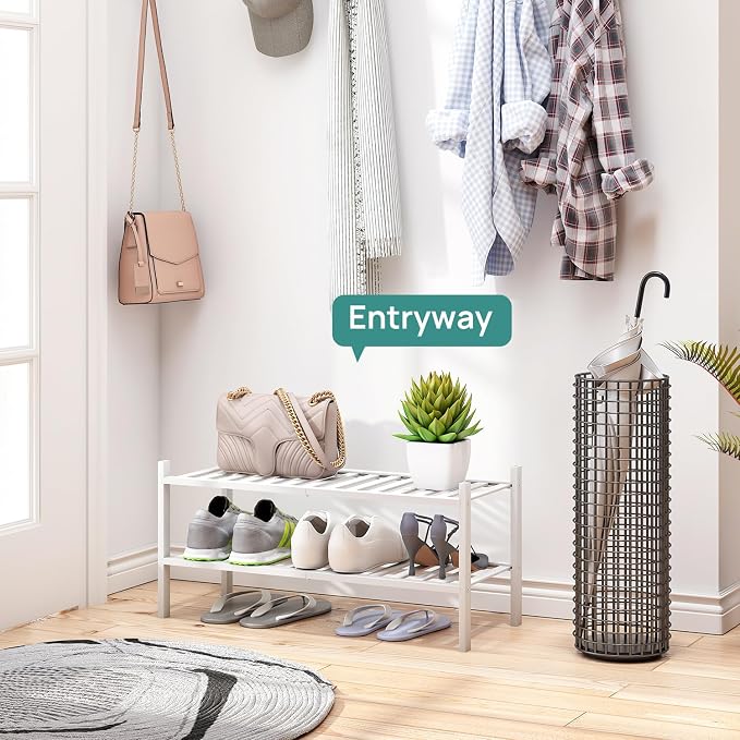 viewcare White Shoe Rack for Entryway, 2 Tier Shoe Organizer for Hallway Closet - Image 2