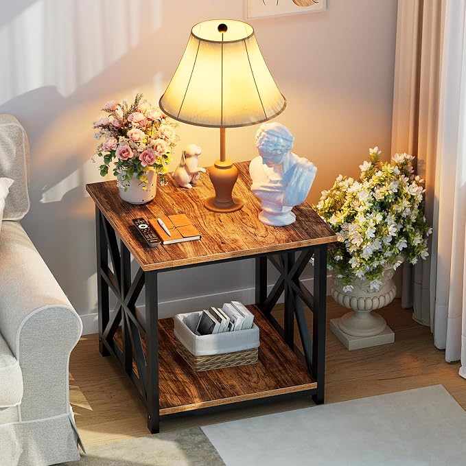 GreenForest End Table with 2-Tier Storage Shelf, 24 inch Large Side Table - Image 8