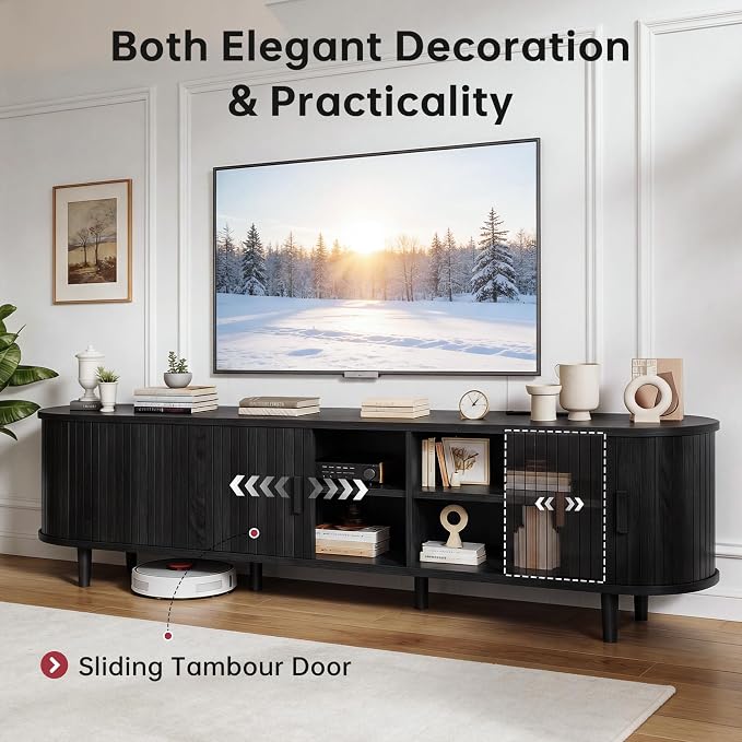 70" Mid Century Modern TV Stand, Wood TV Consoles - Image 4