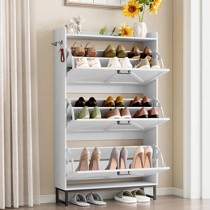 BORNOON Shoe Cabinet with 3 Flip Drawers Narrow Shoe Storage Cabinet Organizer - Image 3