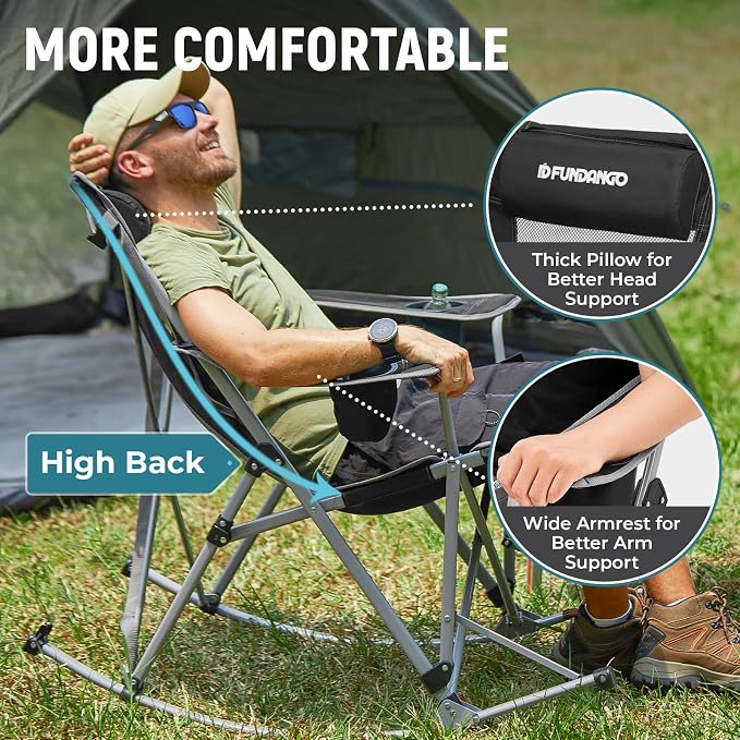 FUNDANGO Rocking Camping Chair, High Mesh Back Portable Folding Camp Chairs - Image 4