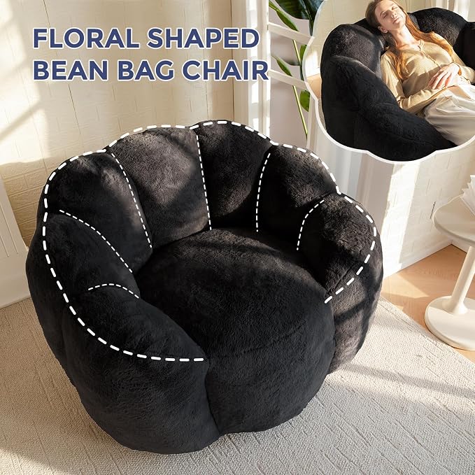 MAXYOYO Bean Bag Chair for Adults, Floral Shaped Bean Bag Sofa, Ultra Soft Faux - Image 5