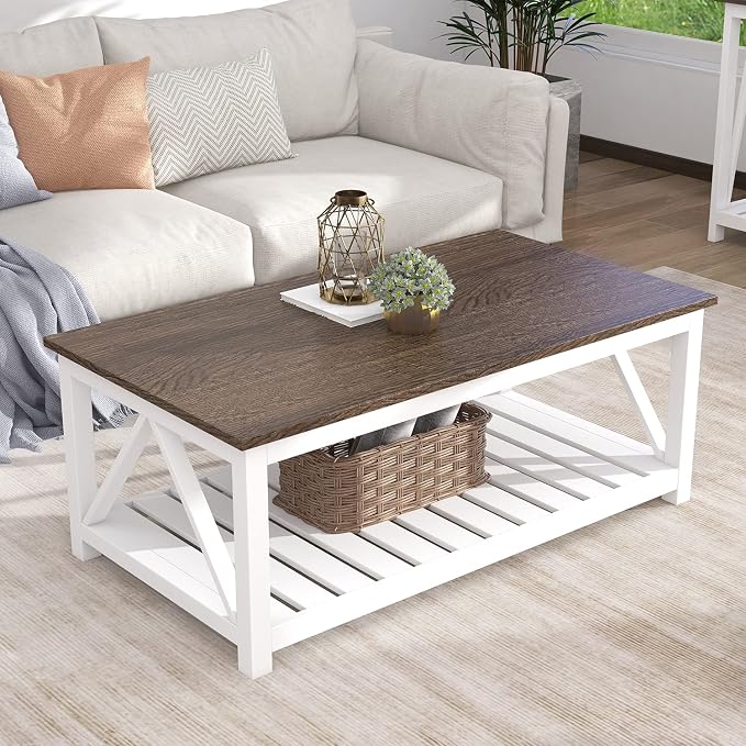 ChooChoo Farmhouse Coffee Table, Rustic Vintage Living Room Table - Image 4