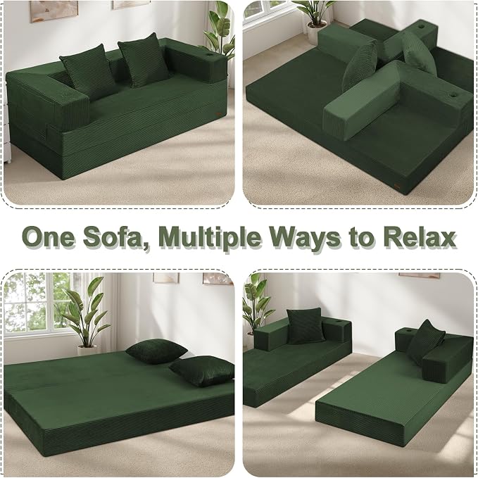 COMAX Queen Size Boneless Couch, 4 in 1 Convertible Sleeper Sofa Corduroy Couch - Image 6