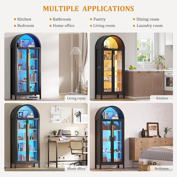 HWB Display Cabinet with Glass Doors, 5-Tier Tall Curio Cabinet with Lights - Image 6