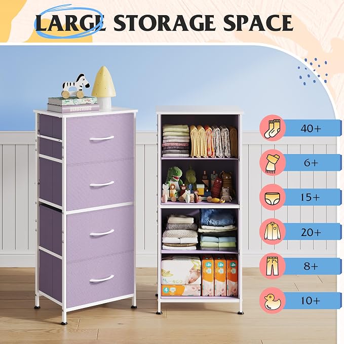 WLIVE Dresser with 4 Drawers, Storage Tower, Organizer Unit, Fabric Dresser - Image 4