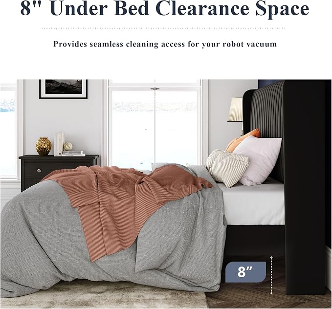 Allewie Queen Size Velvet Bed Frame/Vertical Channel Tufted Wingback - Image 7