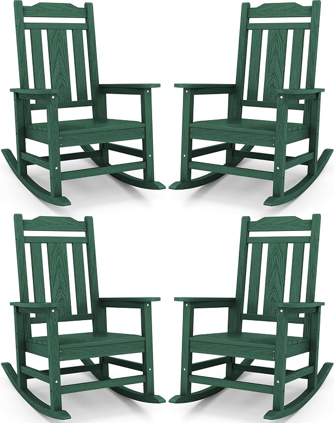 SERWALL HDPE Outdoor Rocking Chair Set of 4, Patio Rocking Chairs Set, Rocking by SERWALL
