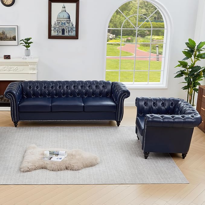 QHITTY 2 Piece Living Room Set, Chesterfield Sectional Sofa Chair Contemporary - Image 6