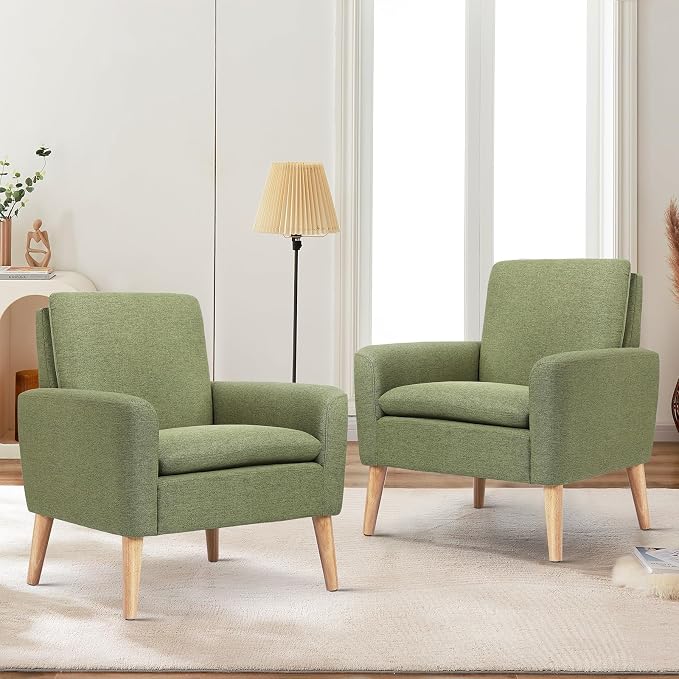 Accent Chair Set of 2 Living Room Mid-Century Modern Chair, Upholstered Fabric - Image 7