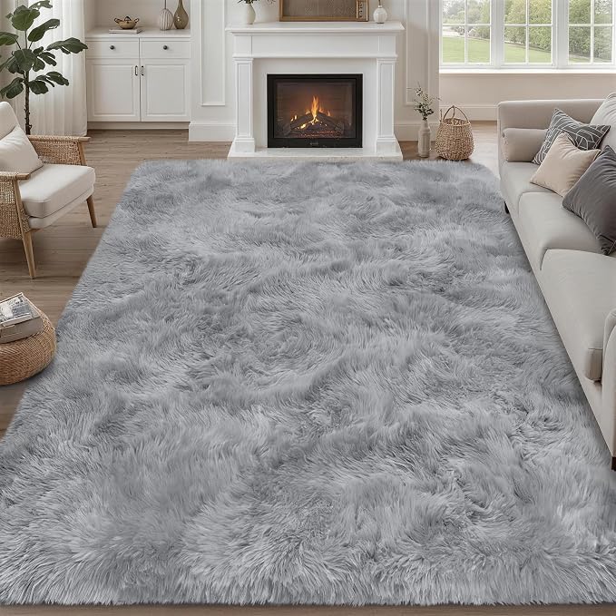 8x10 Area Rugs for Living Room Bedroom: Ultra Soft Fluffy Shag Rug Upgrade by Luxturiy
