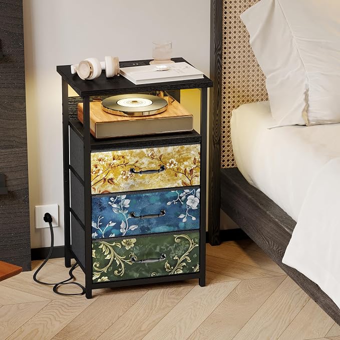 Fixwal Night Stand with Charging Station, LED Nightstand with U-S-B Ports and - Image 7