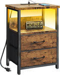 Fixwal Night Stand with Charging Station, LED Nightstand with U-S-B Ports and by Fixwal