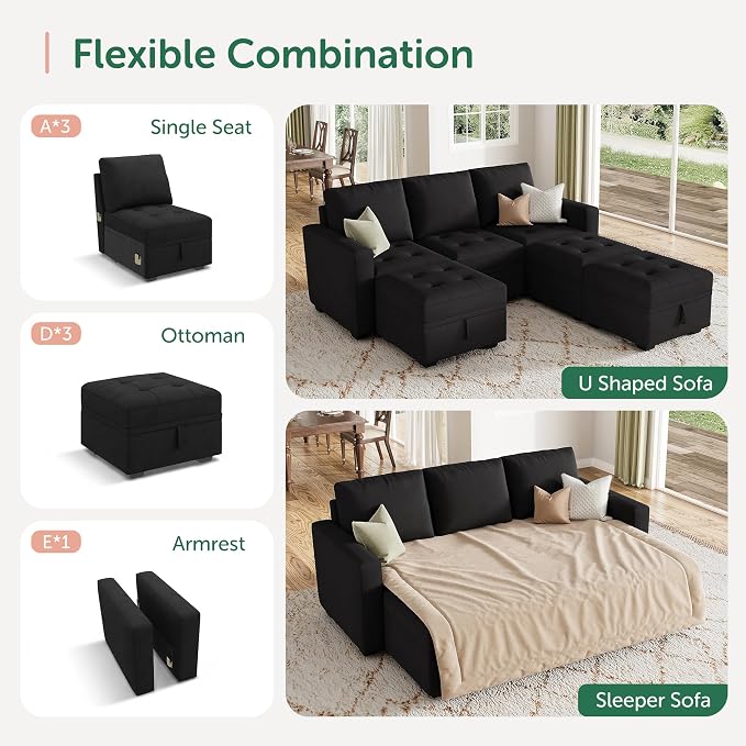 HONBAY Modular Sectional Couch Sleeper Sofa Bed - Image 4