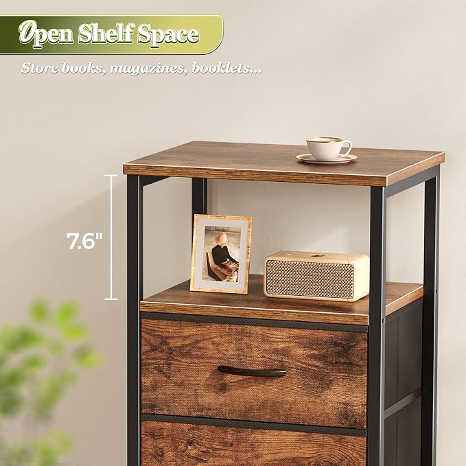 Huuger Night Stand with 2 Drawers, Bed Side Table with Open Shelf, Wooden Top - Image 8