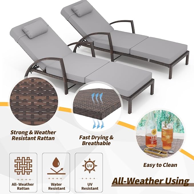 GarveeLife 2-Piece Rattan Patio Folding Chaise Lounge, 5-Position Adjustable - Image 5