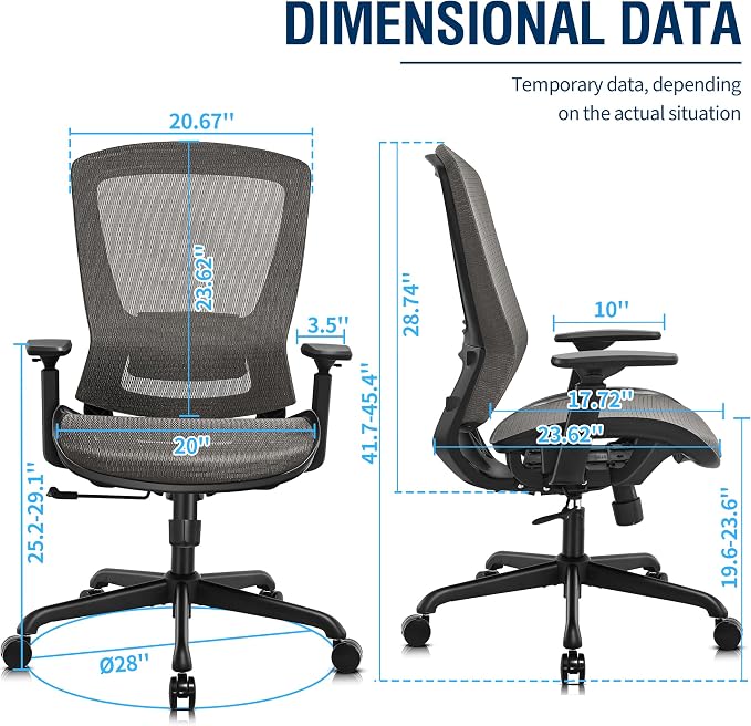 ELABEST T96 Mesh Office Chair, Ergonomic Computer Desk Chair, Sturdy Task - Image 3
