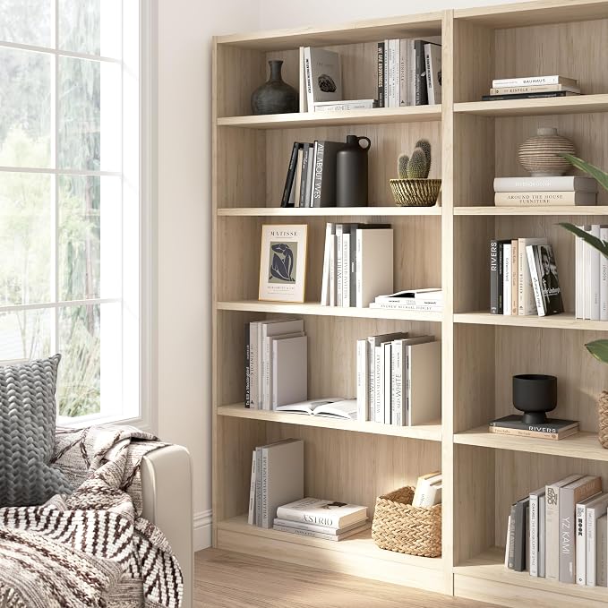 Bush Home Tall 5 Shelf Bookcase, 5 Tier Bookshelf Storage Cabinet - Image 2