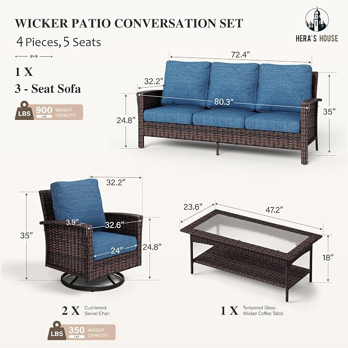 HERA'S HOUSE Patio Furniture Set, High Back Swivel Outdoor Chair - Image 6