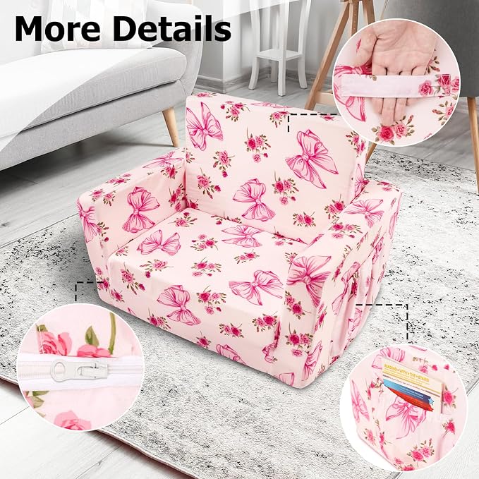 Kids Couch, 2-in-1 Kids Fold Out Couch, Convertible Sofa to Lounger - Image 7