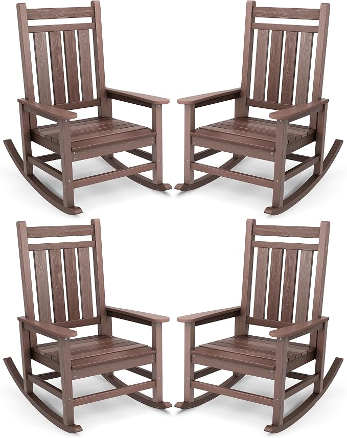 SERWALL Outdoor Rocking Chair Set of 4, HDPE Rocking Chair by SERWALL