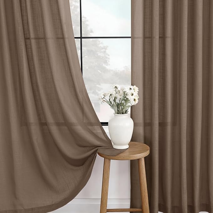 Chocolate Brown Linen Curtain 120 inch Length 2 Panels Back Tab Light Filtering - Image 4