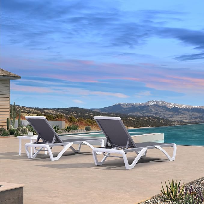 PURPLE LEAF Patio Chaise Lounge Chair Set of 3 Outside Aluminum Plastic - Image 3