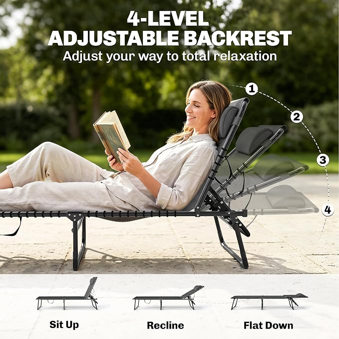 Outsunny Folding Chaise Lounge Chair Set of 2, Patio Sun Tanning Chair - Image 4