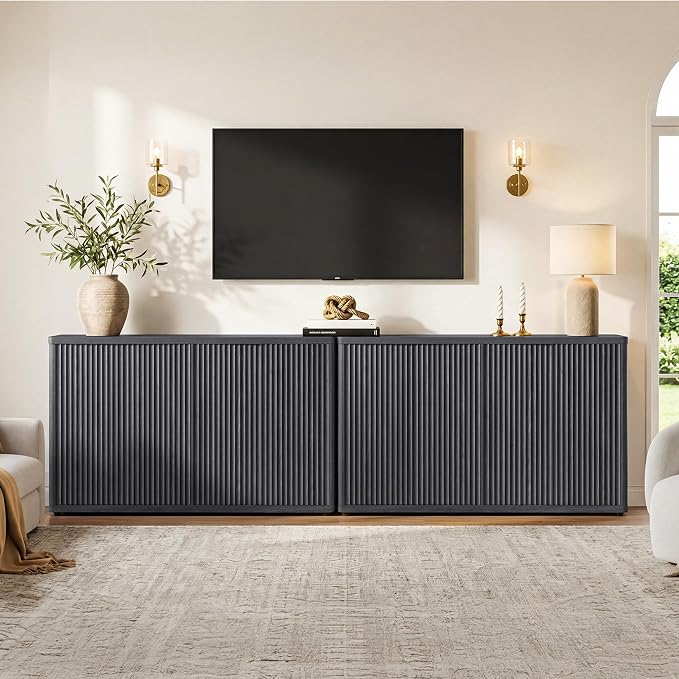 SICOTAS Buffet Cabinet with Storage Accent Sideboard with 8 Doors 132.6" Fluted - Image 7