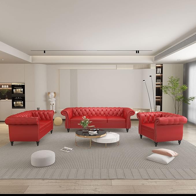 QHITTY 3 Piece Living Room Set, Sectional Chesterfield Sofa Chair Contemporary by QHITTYFurnitureLife
