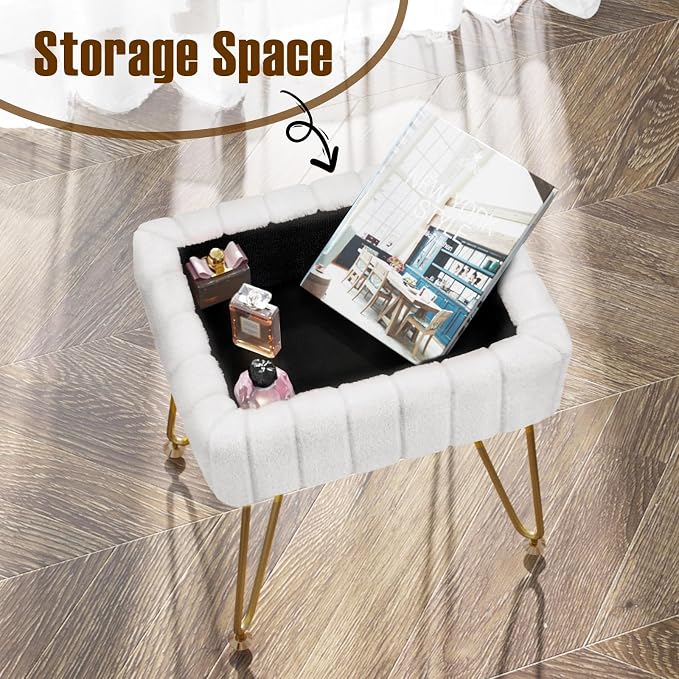 Greenstell Vanity Stool Chair Faux Fur - Image 5