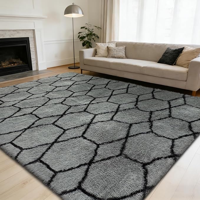 8x10 Fluffy Area Rugs for Living Room, Shag Area Rug for Bedroom, Geometric by yulidayang