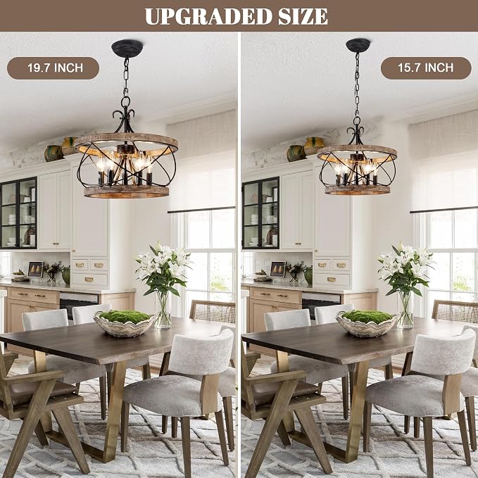 20" Farmhouse Chandelier, Rustic Drum Chandelier Light Fixture Over Table - Image 5