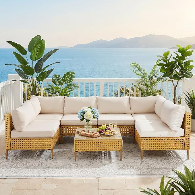 VINGLI 7 Piece Patio Sectional Furniture Set, Wicker Outdoor Furniture - Image 8