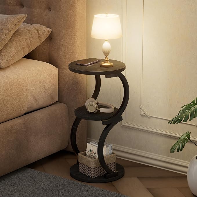 JUSTOGO Small Round Side Table, 3-Tier End Table - Image 7