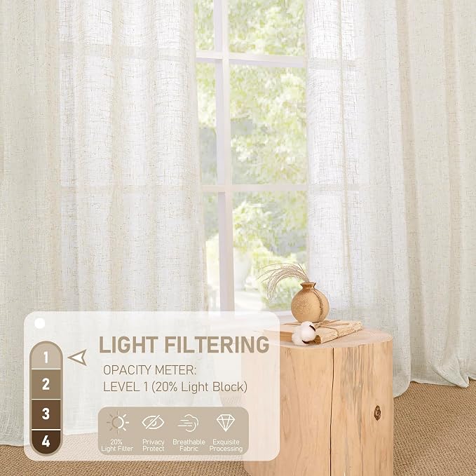 LAMIT 45 Inch Short Window Linen Curtains, Cream Ivory Light Filtering Panels - Image 4