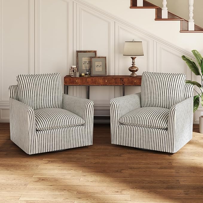 INZOY Swivel Accent Chair Set of 2, Upholstered Square Chair, Swivel Barrel by INZOY
