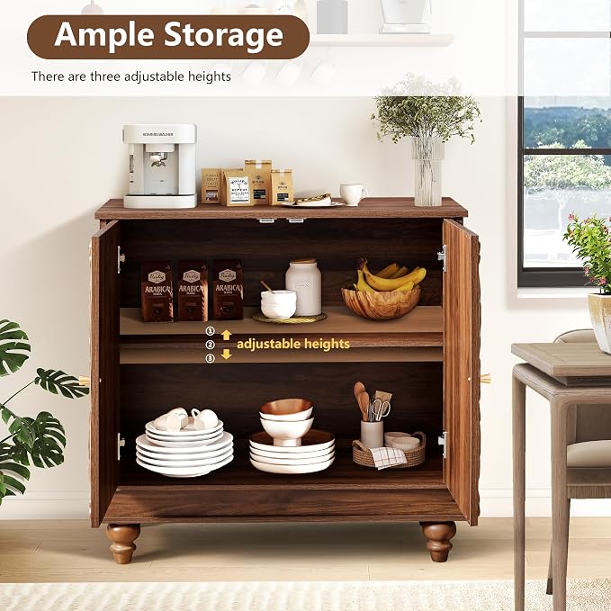 weselon Accent Cabinet Set of 2, Farmhouse Carved Storage Sideboard Buffet - Image 3