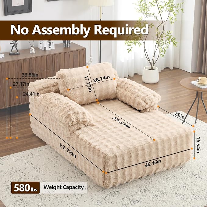 VINGLI Boneless Chaise Lounge Chair Indoor, 55.5" Deep Seat Sleeper Sofa Bed - Image 2