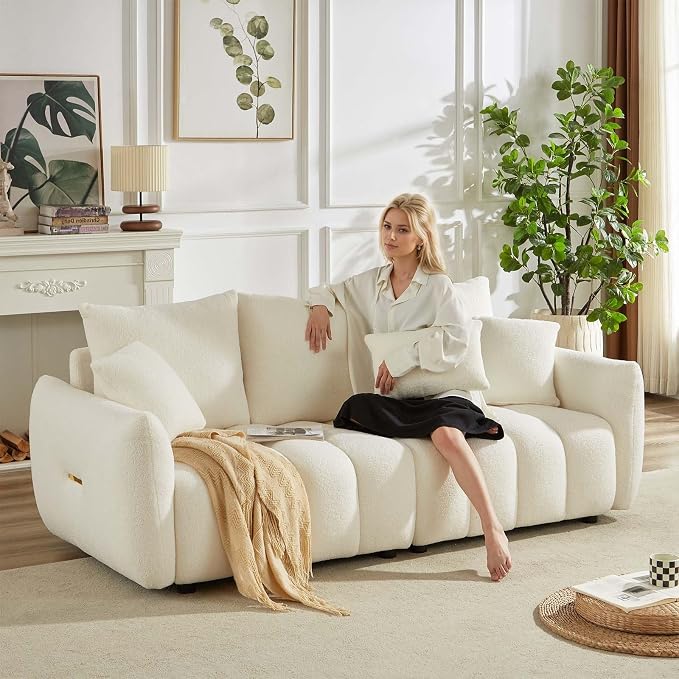 Antetek 78" Modern Sofa Couch, Comfy Deep Seat Teddy Cloud Sofa, Upholstered - Image 4