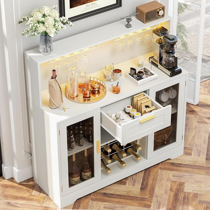 Unikito Wine Bar Cabinet with LED Light, Liquor Cabinet with Wine Rack and - Image 6