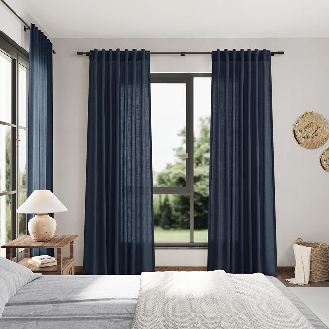 Nanspring Vintage Blue Linen Curtains 84 Inch Length 2 Panels Set - Image 7