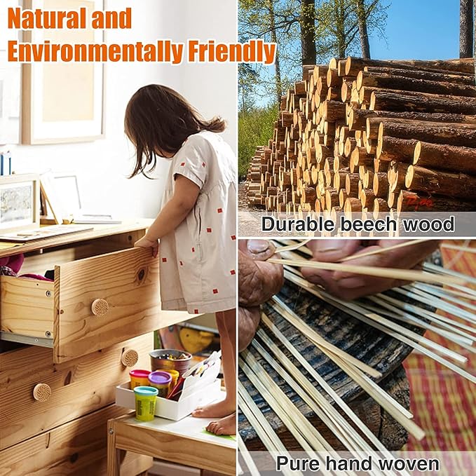 ANPHSIN Boho Rattan Cabinet Dresser Knobs- Durable Beech Wood Drawer Knobs - Image 3