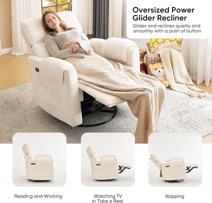 Oversized Power Rocker Recliner Chair, Chenille Glider Rocking Nursery Chair - Image 7